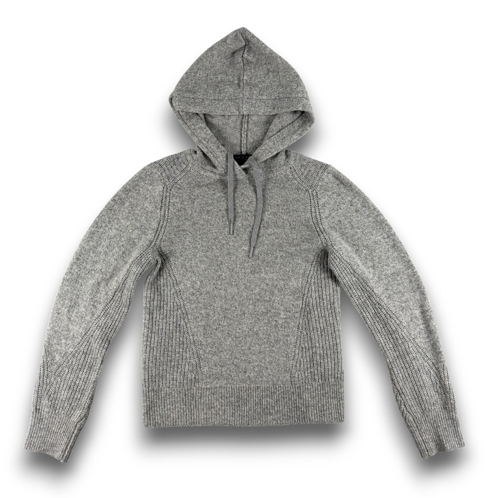 Rag & Bone Hoodie Women XS Heather Gray 100% Cashmere Ribbed Knit Pullover